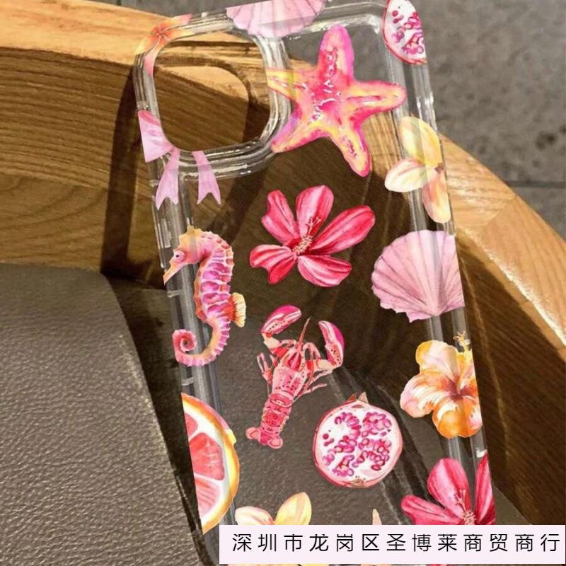 Lobster hippocampus flower is suitable for Apple 16 mobile phone case iphone15promax transparent 14 airbag 13 Europe, America and 12 blasts