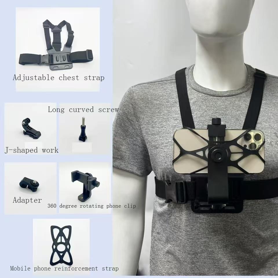 Adiustable Phone Clip Holder With Chest Strap Fixation Bracket for Sport Camera Mobile Phone Camera Black Holder Accessor