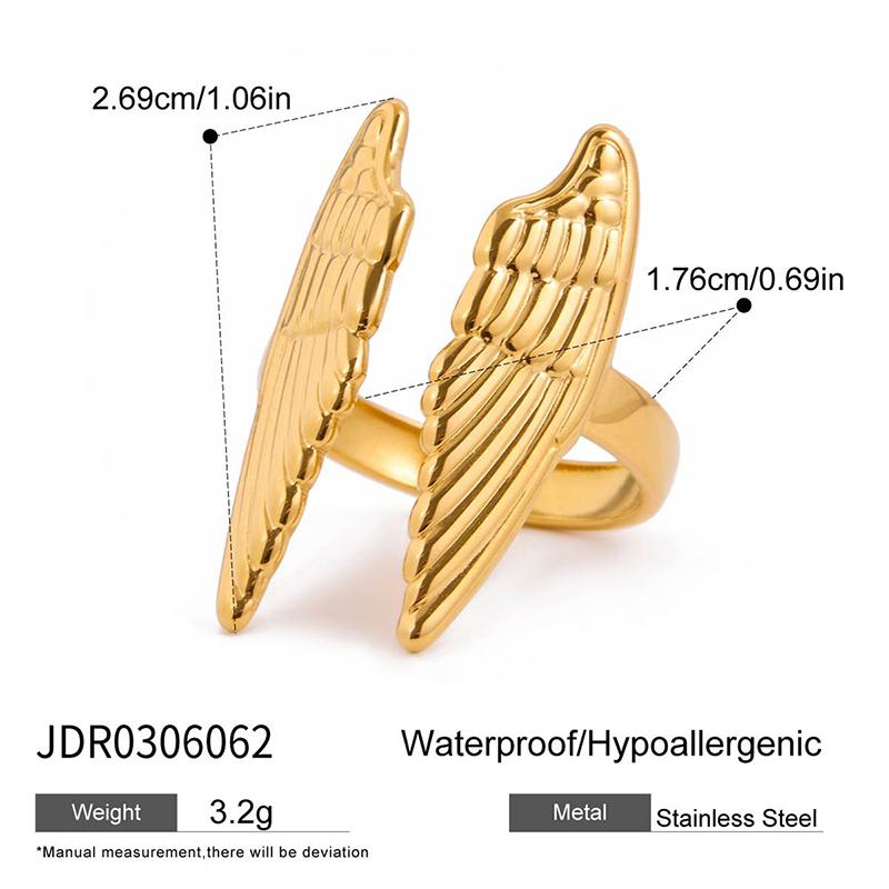 Minimalist 18K Gold Color Plated Angel Wings Open Rings Trendy Waterproof Stainless Steel Jewelry
