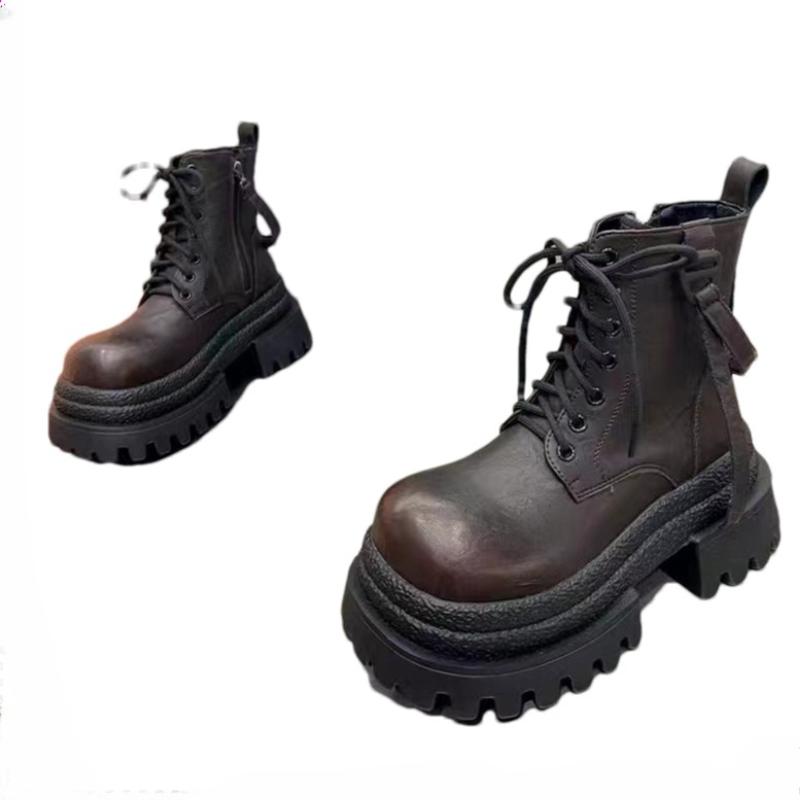 Women's Platform Boots Classic Lace Up Women Ankle Boots High Quality Leather Boot Fashion Motorcycle Boots Zapatos Botas Mujer