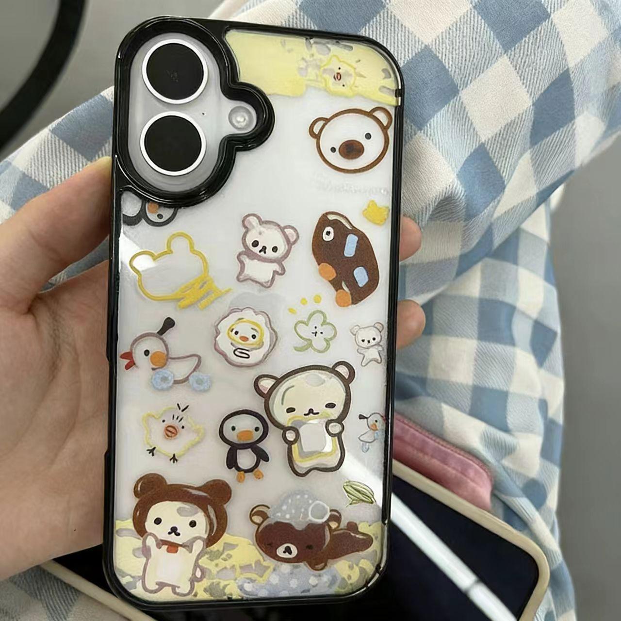 

Graffiti Rilakkuma Phone Case for Apple Models: 17 Pro Max, 16 Pro, 15 Pro, and 14. Features Large Hole Design and Black Edge. Apple 14