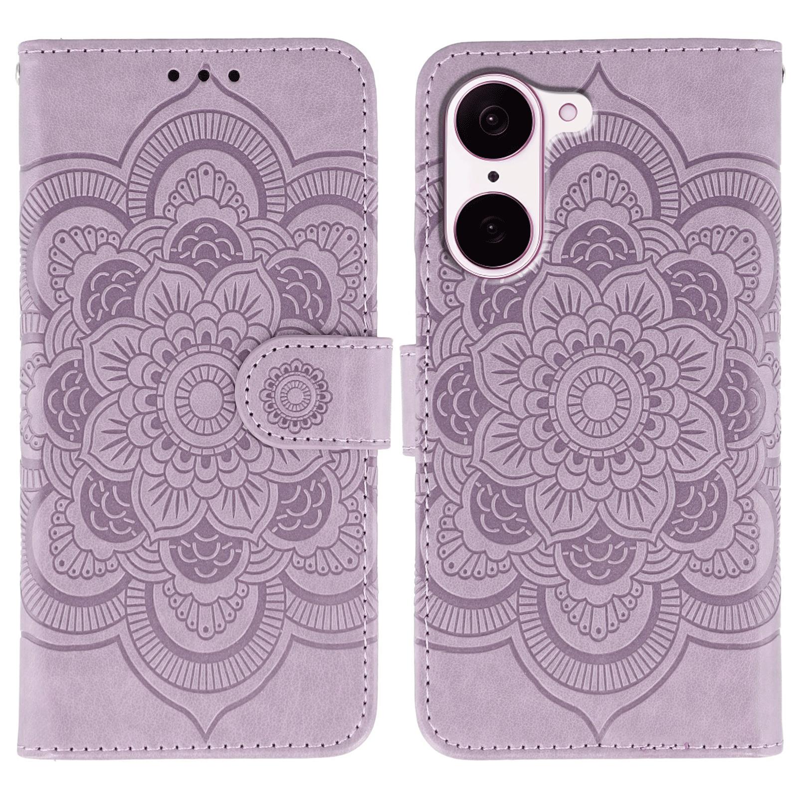 

For OnePlus Nord CE5 5G/Ace 5 Racing 5G Case PU Leather Mandala Imprinted Design Wallet Phone Cover with Wrist Strap Purple
