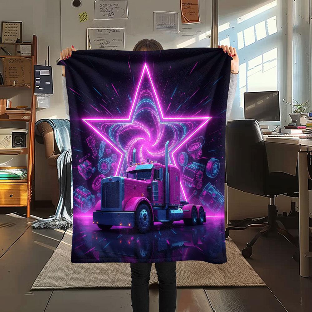 

1Pc Neontruck Print Flannel Blanket, High quality Comfortable for All Seasons, Home Decor, Warmth and Comfort, Perfect for Christmas Gifts 80cm x 120cm
