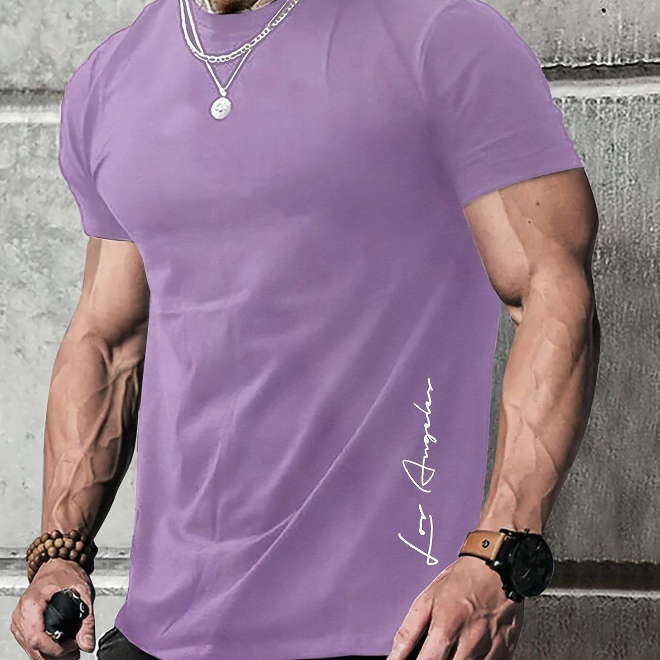 

Футболка с контрастным принтом «LOS ANGELES», круглым вырезом и короткими рукавами, подходит для мужской летней верхней одежды 6XL