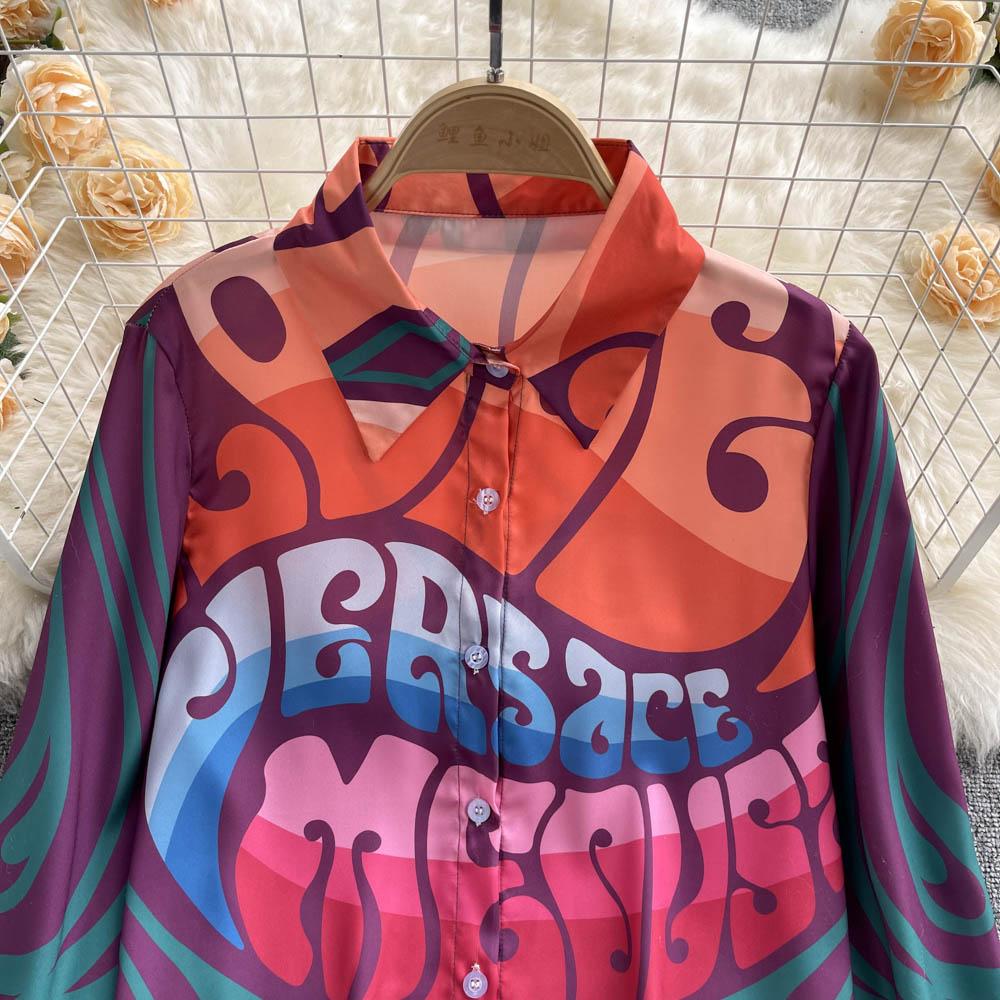 European Station Spring New Fashion Brand Letterhead Print Retro Baroque Style Leisure Vacation Shirt Women's Slim Fit