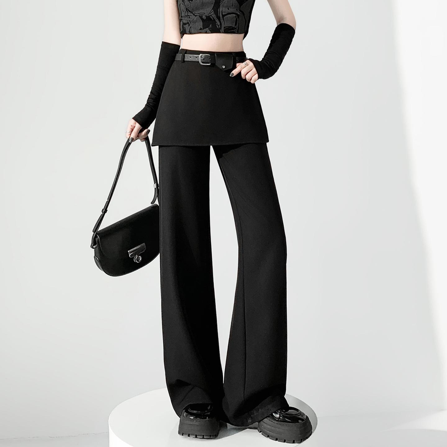 

2026 Spring Women s High Waist Slimming Patchwork Suit: Slit Waist Skirt & Ruffle Hem Casual Pants M