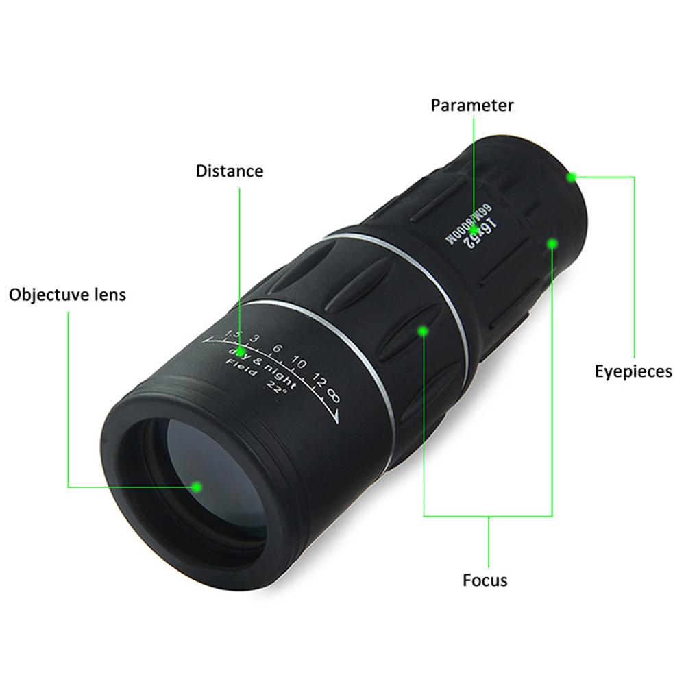 16x52 Portable Monocular Telescope 66M/8000M Zoom Long Range Spyglass Outdoor Binoculars for Camping Birdwatch Hunting