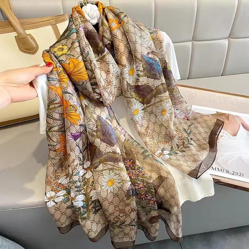 New Large Yarn Scarf Emulated Silk Scarf High-end Spring and Summer Sun Protection High-end Mother Thin Fashion Scarf