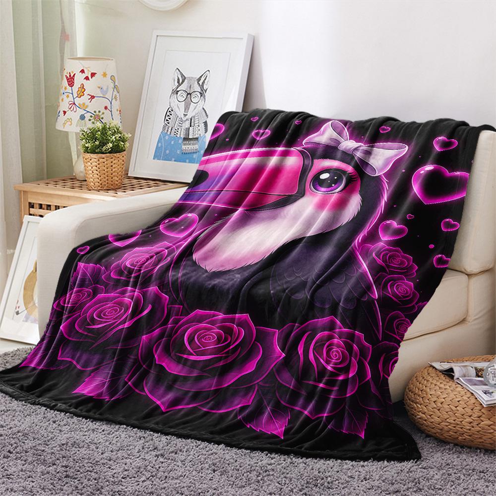 1PC Gothic Kawaii Print Flannel Blanket, High quality Comfortable for All Seasons, Home Decor, Warmth and Comfort, Perfect for Christmas Gifts