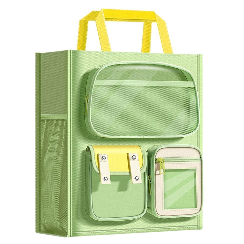 

Simpe Canvas Tutorial Bag Eight Layers Large Capacity Art Handbag Stationery Storage Bag Students зелений