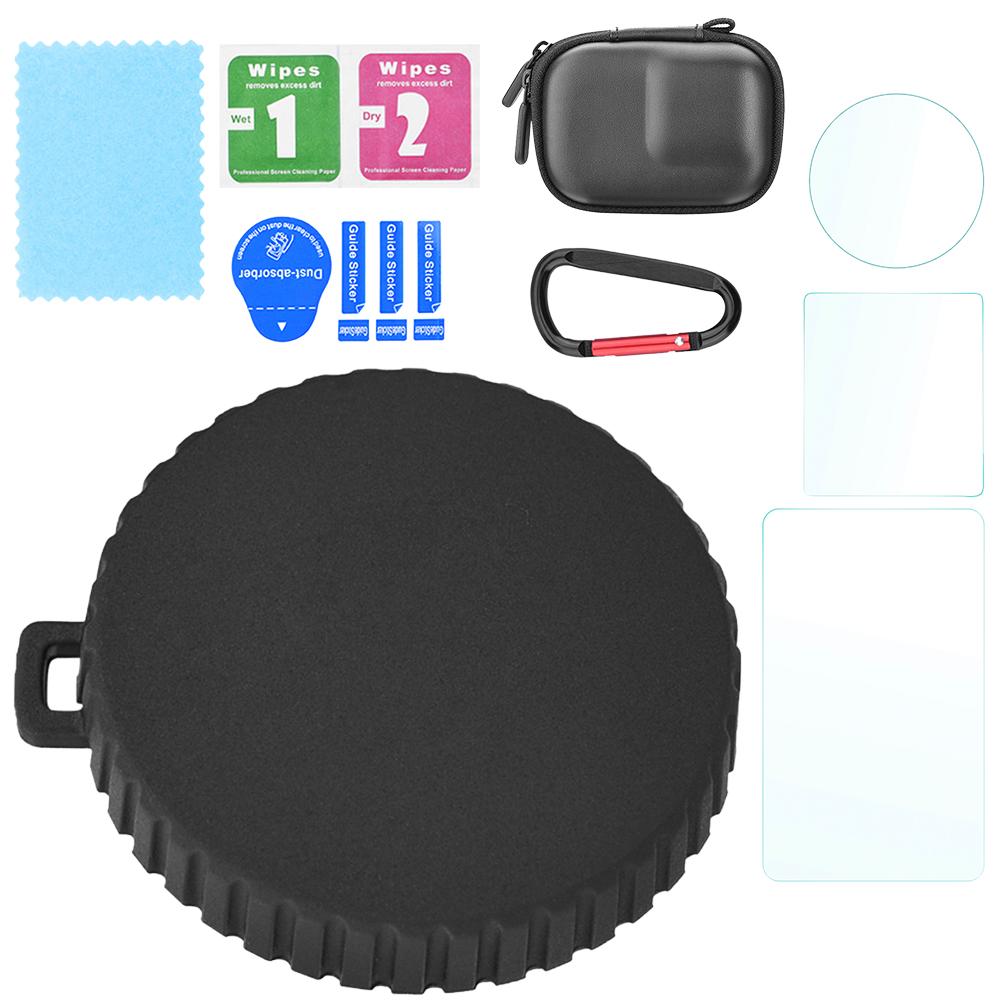 TPU Lens Protective Cover with PU Carrying Case Tempered Glass Screen Protector for DJI Osmo Action 3/4 Accessories