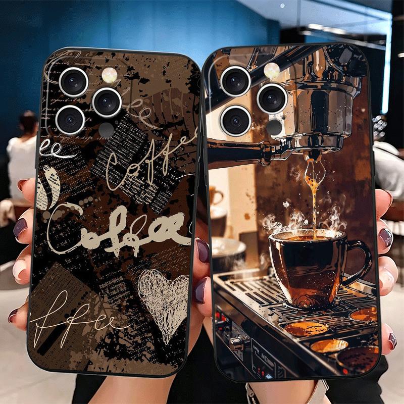 Black Coffee Fashion Style Soft Phone Case for iPhone 16 16E 17 Air 15 Pro Max 14 Plus 13 Mini 11 12 7 Black Cover Back Shell