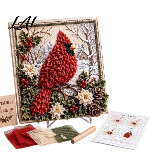 Handmade Poke Art Kit 3D Christmas Fabric Kit DIY Punch Needle Embroidery Set Painting Set Holiday No-Sew Crafts Projects for Adults and Beginner