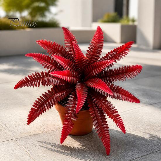 Decorative Branches for Terraces Artificial Fall Fern Plants, 18 Heads Autumn Orange Fake Persian Marine Theme Landscape Decorations Greenery Bushes,