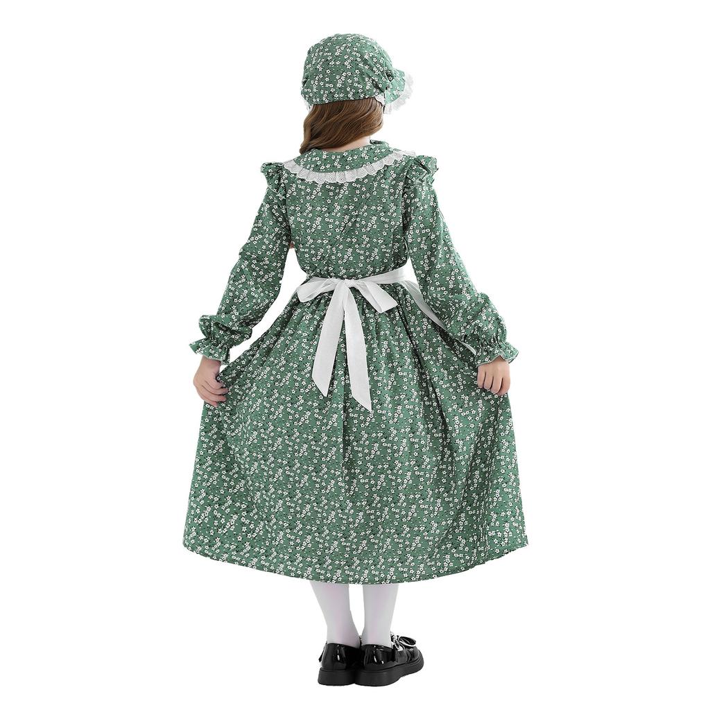 Colonial Girl Children's Costume Prairie Pioneer Children's Costume Halloween Pastoral Maid Dress