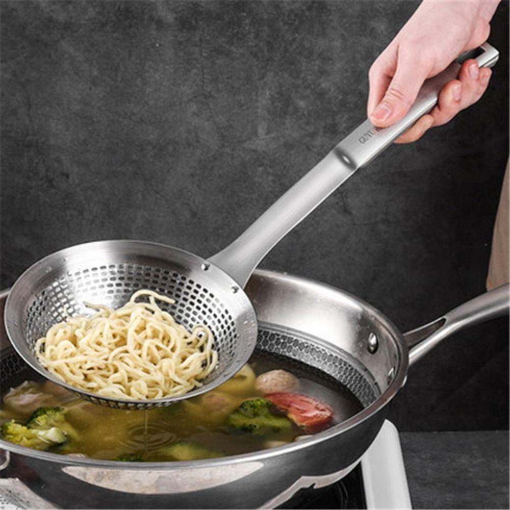 Stainless Steel Kitchen Draining Scoop Fine Holes Oil Colander Spoon Pasta Drainage