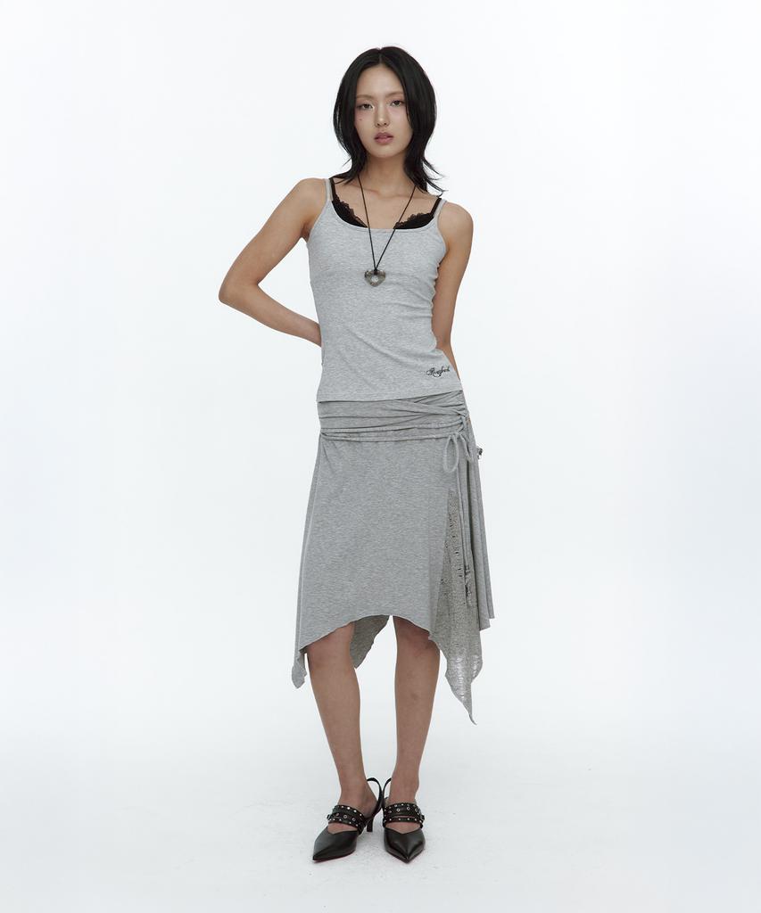 Rough Neck Knit Layer Drape Skirt Gray