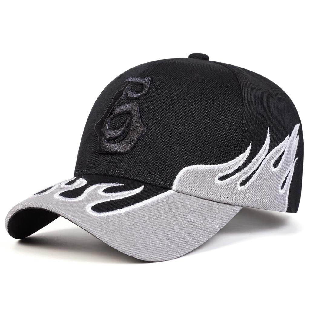 Unisex Flame Embroidery Letter Baseball Caps Spring Autumn Outdoor Adjustable Casual Hats Sunscreen Hat Sports Cap