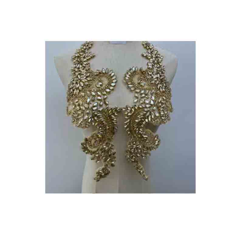 Designer's 3D Lace Floral Crystal Patch Hot-Fix Glass Applique for Tight Dress with Loose Rhinestones