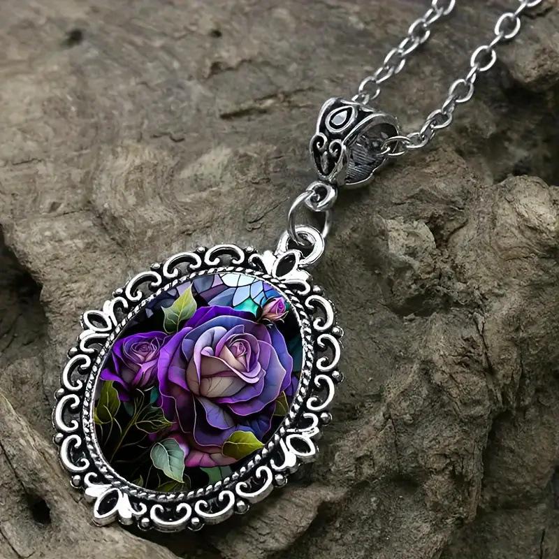 

Кулон - Элегантная Фиолетовая Роза Овальная, Подарок-Аксессуар Ожерелье 50CM