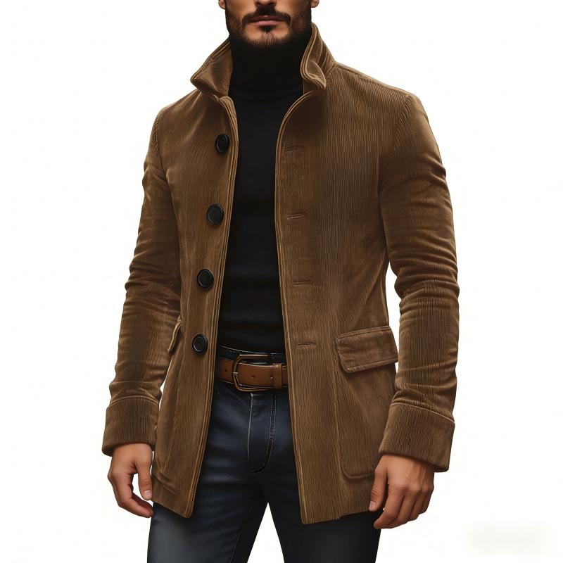 2025 European Men's Solid Color Stand Collar Cardigan Suit Jacket - Spring/Autumn