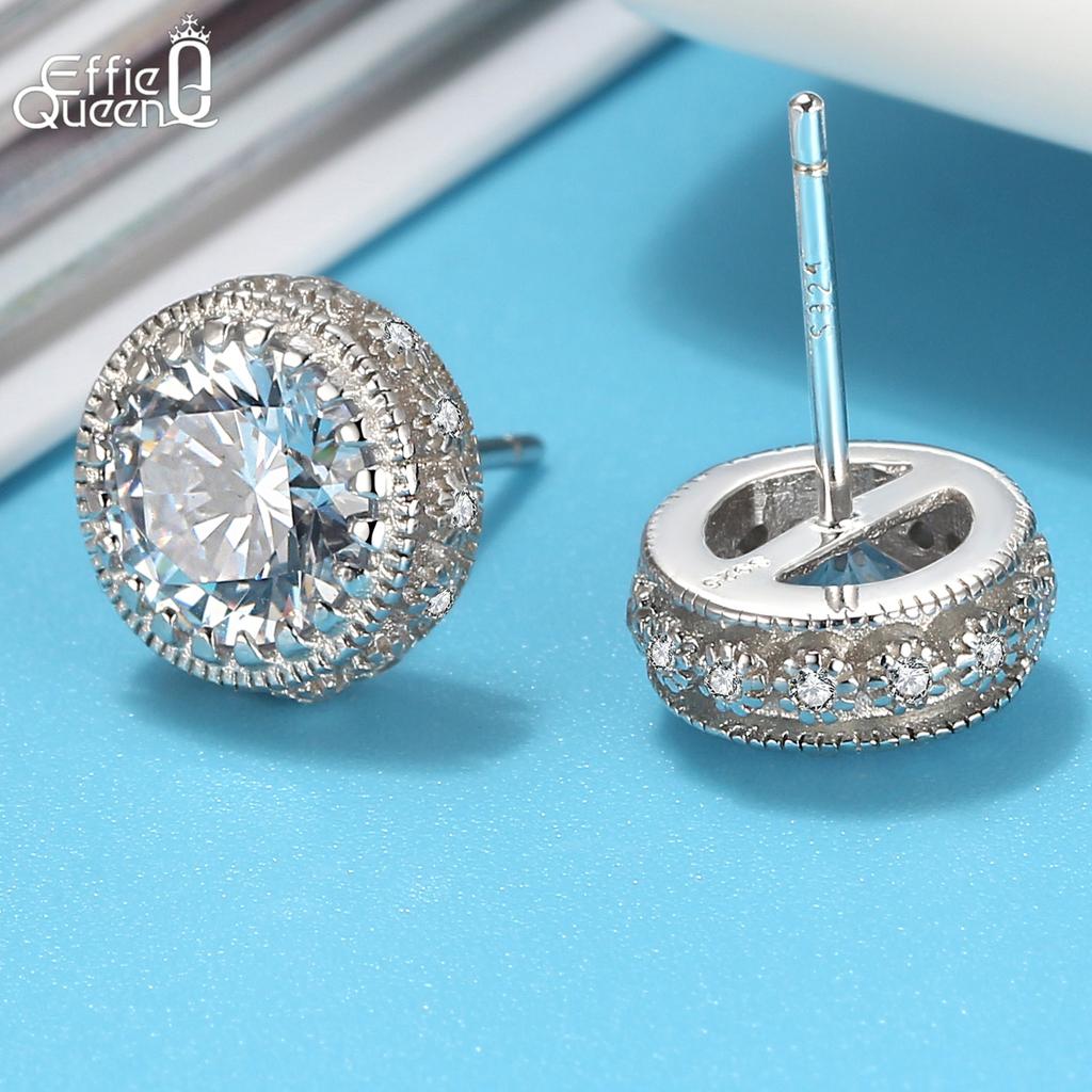 Effie Queen Brilliant Runder Schliff Zirkonia Ohrstecker 925 Sterling Silber Vielseitiges Geschenk CZ Ohrring Klassischer Schmuck SE231