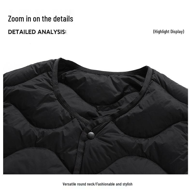 High-Quality Round Neck Wave Pattern Down Vest - 90% Down, Two-Way Style, Inspired by Major Outdoor Brands
