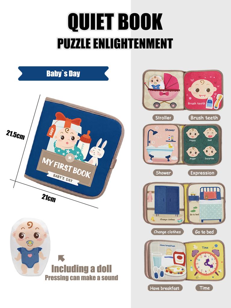 1 BUC Carte moale pentru bebeluși Montessori educație timpurie carte de pânză silențioasă Jucării educative pentru bebeluși de la 0-6 luni și mai mari Puzzle de iluminare