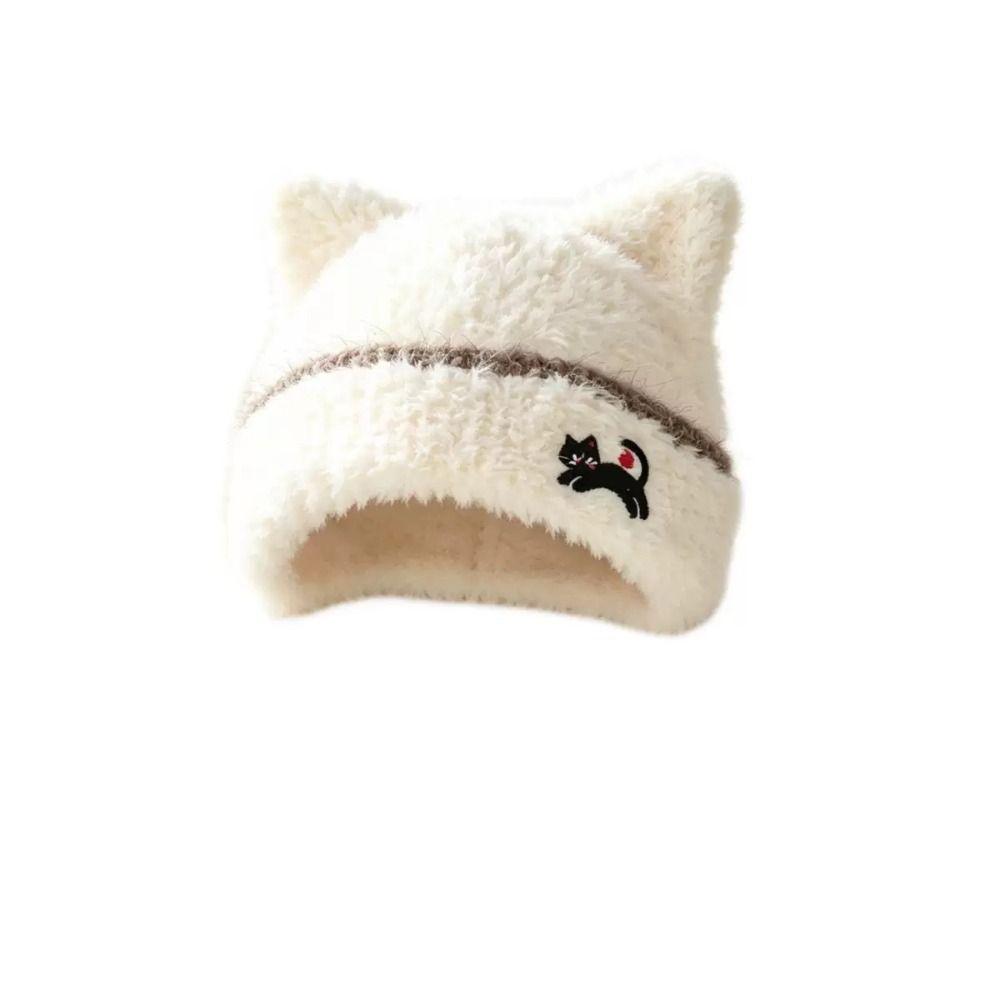 Cold Proof Plush Knit Hat Warm Cat Ear Hat Comfortable Fall Winter Skull Cap Casual Wear