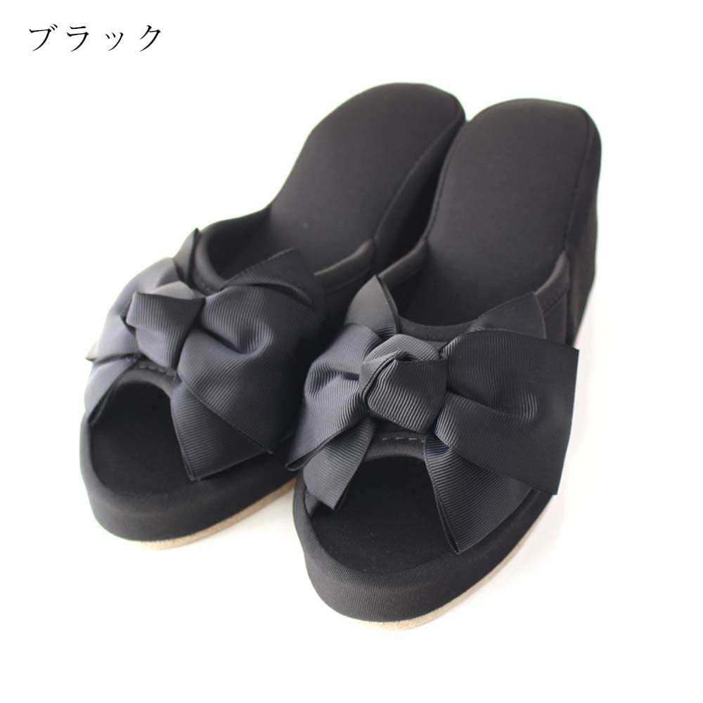 8cm Heeled Slippers with Platform Medium Ribbon, (Black)