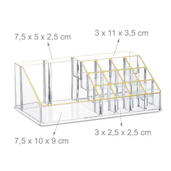 Relaxdays organisateur cosmétique acrylique rangement make-up 16 casier maquillage support rouge à lèvre, doré