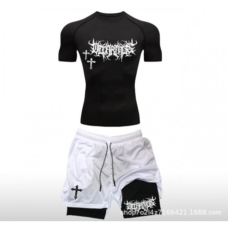 Wrestling T Shirt Set Mesh Shorts Printed Sports Suit Men Women Gym Workout