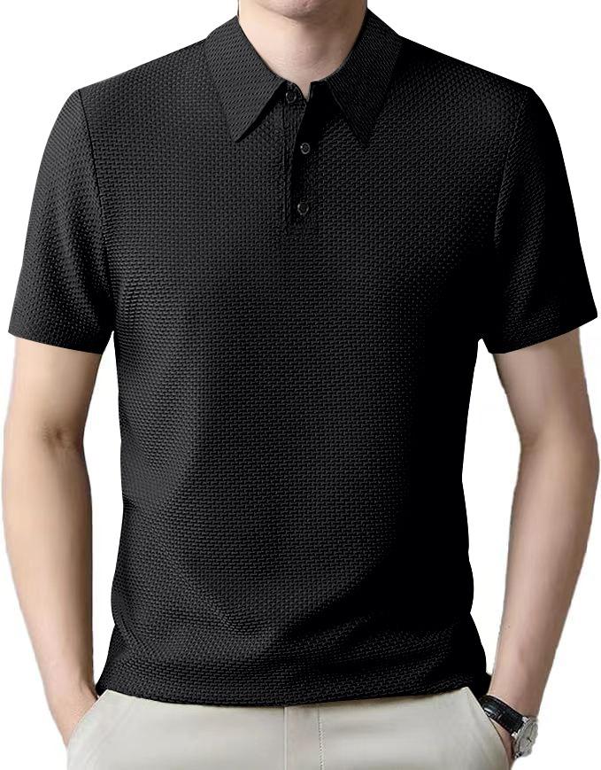 

Summer Men S Short Sleeve T-Shirt Polo Shirt Lapel Button European And American Heavy Casual T-Shirt XXXL чорний