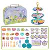Little Girls Tea Set, Princess Afternoon Tea Toy Playset, Kitchen Pretend Toys, Teapot Tableware Dessert and Suitcase, Kids Play Tin Can Tea Party Fav