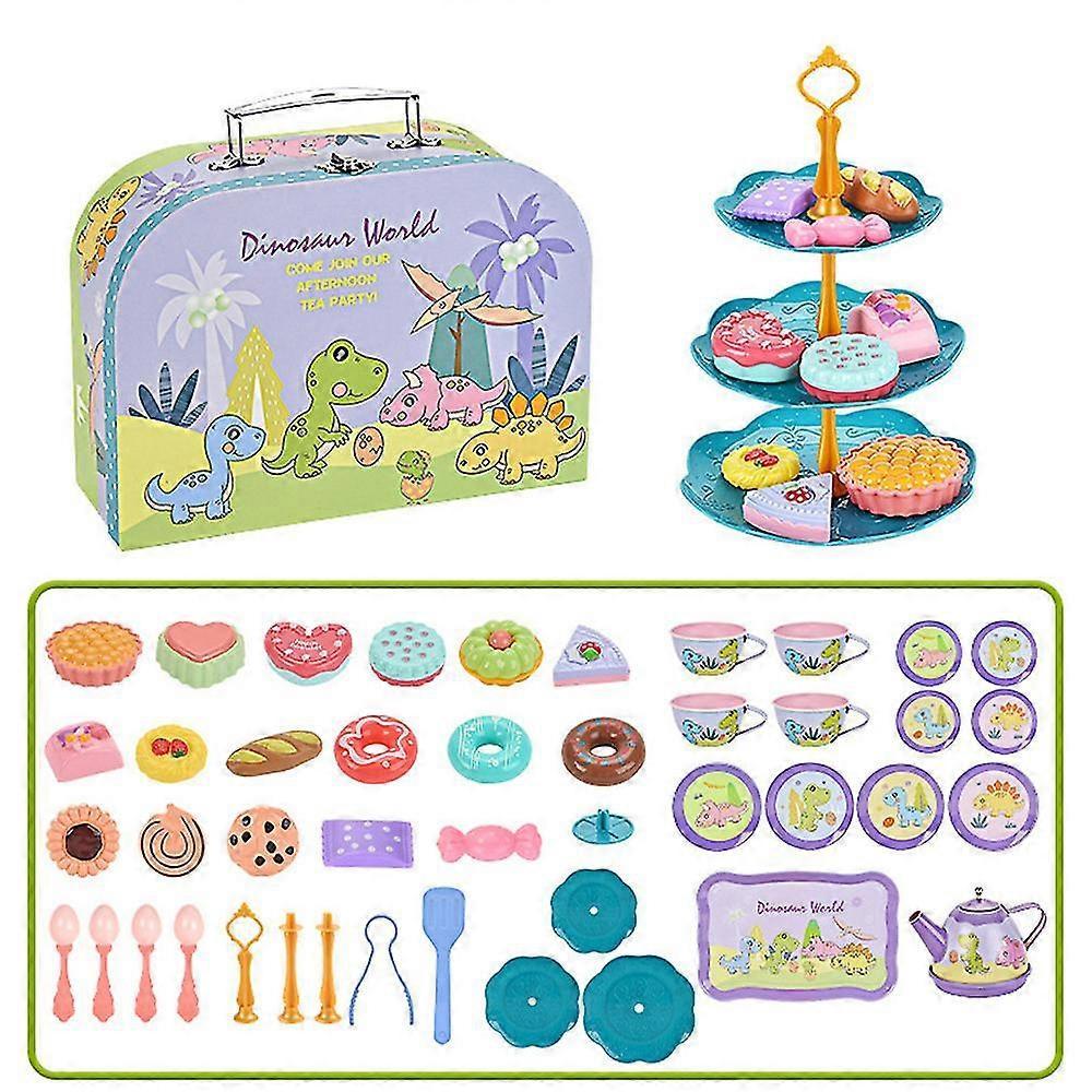 Little Girls Tea Set, Princess Afternoon Tea Toy Playset, Kitchen Pretend Toys, Teapot Tableware Dessert and Suitcase, Kids Play Tin Can Tea Party Fav
