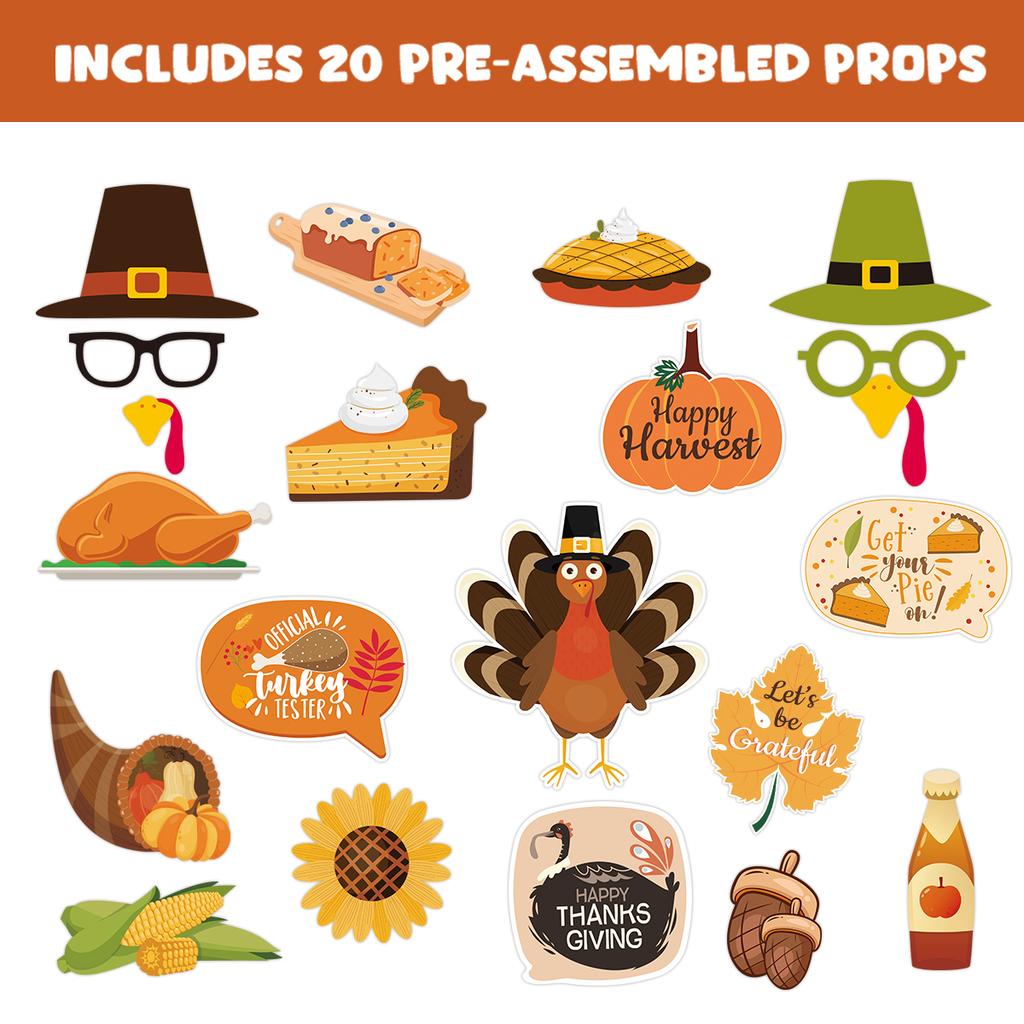 20pcs Thanksgiving Photo Booth Prop Turkey Pumpkin Props Autumn Themed Birthday Party Decoration Thanksgiving Day Party Supplies