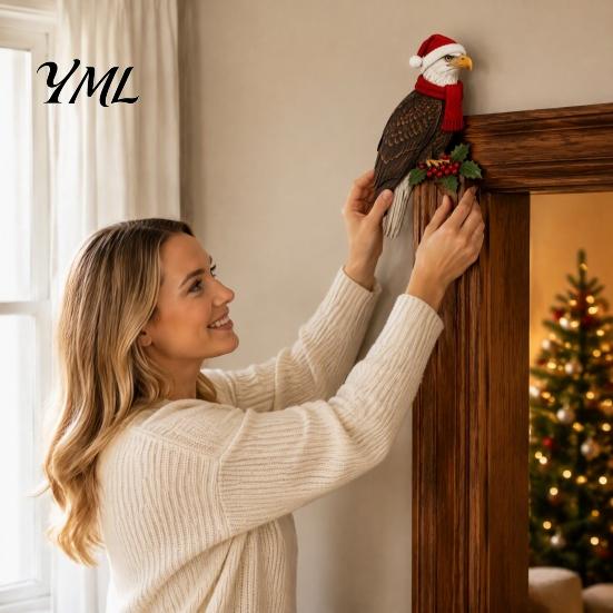 Festive Home Wall Decor Wooden Bird Door Topper, Cute Christmas Corner Statue, Woodland Animal Frame Topper Art Sign for Winter Holiday Window Decor,
