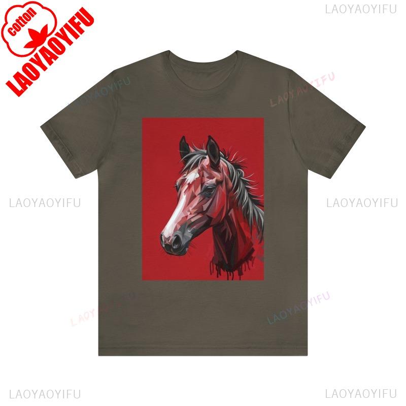 Pferde-Kunstwerk auf Baumwoll-T-Shirt für Damen und Herren Rundhalsausschnitt Kurzarm Ganzjahres-Freizeitmode Weich Für Draußen Bequem