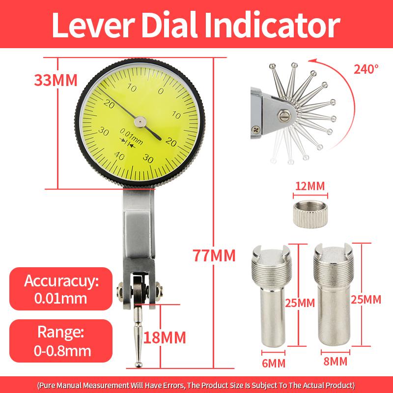 Dial Indicator Micrometer Hour Type Indicator Precision Comparator Measuring Clock Indicator Dial Gauges Measuring Instruments 0.8mm Dial Indicator