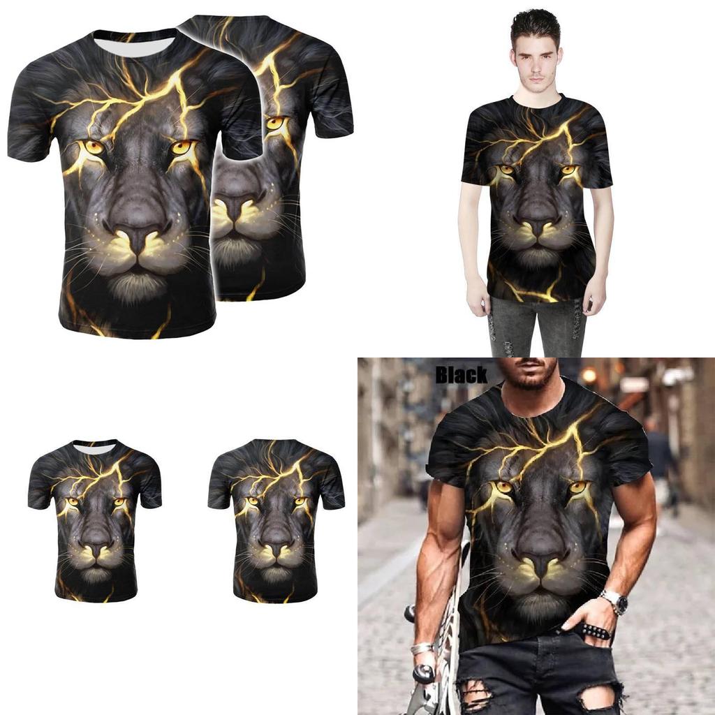 Trendy 3d Printed Lion And Tiger Men's T-shirt Comfortable Loose Fit Summer Wear