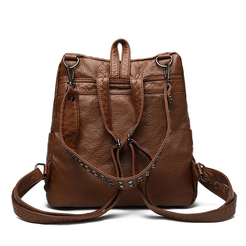 2025 Soft Leather Women Backpacks Rivet Multifunctional Shoulder Bags Female Retro Travel Teenage Girl Fashion Schoolbag
