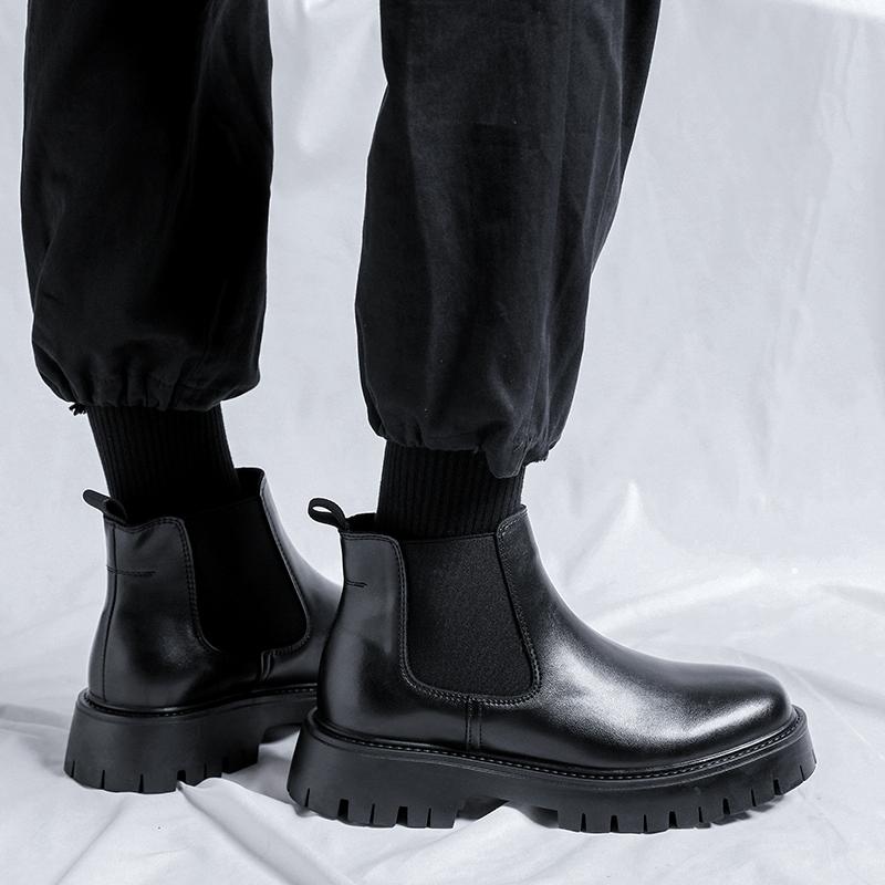 Outdoor Mens Slip On Shoes Winter All-match Chelsea Men's Boots Fashion 2024 New Leather Ankle Boots Tendon Sole Wear Work Boots