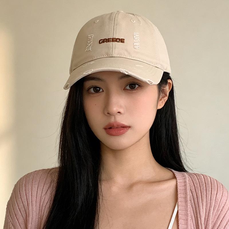

Peaked cap female soft top letter embroidery showing face small baseball cap trendy brand big head circumference hat M（56-58cm） бежевый