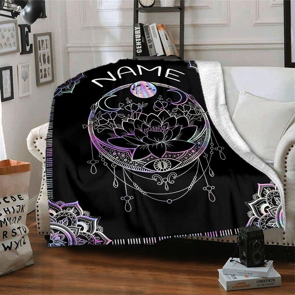 Moon Lotus Mandala Home Customize Your Name Blankets Soft Cozy Lightweight All Season Multi Use Blanket For Picnic Sofa Office Bed Living Room Perfect