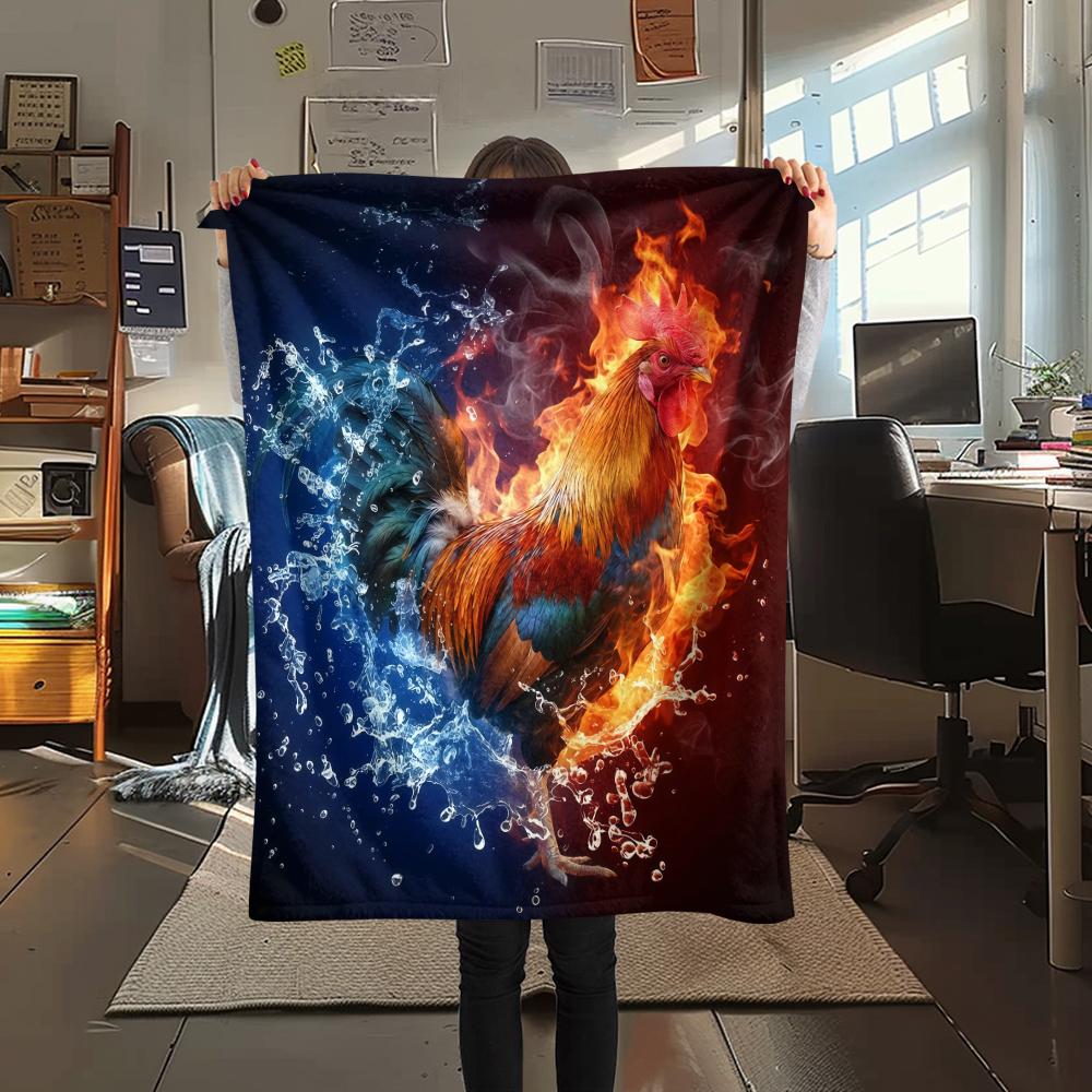 Blue Red Flame Cat Chicken DogPrint Flannel Blanket,High quality Comfortable for All Seasons,Home Decor,Warmth and Comfort,Perfect for Christmas Gifts