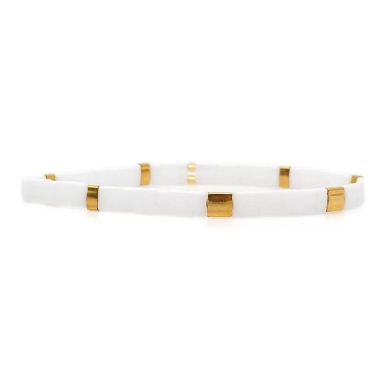 

Mlgm Niche European and American Style Imported Tila Bracelet, Personalized Street Style Stackable Small Bracelet, Elastic String Bracelet White