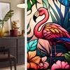 Colorful Retro Floral & Bird Static Cling Window Film - No Glue, Removable