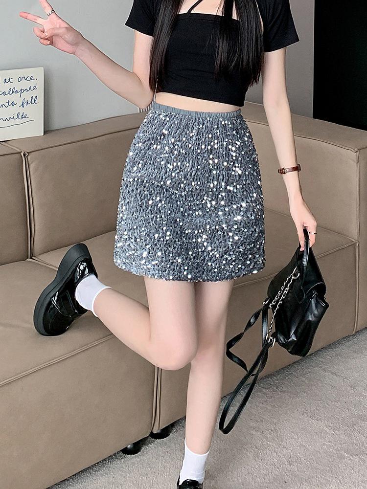 2026 Sequin High-Waist A-Line Mini Skirt - Petite, Slimming, Sexy Summer Style
