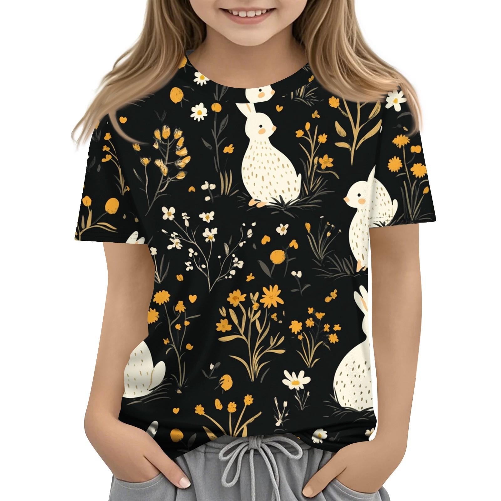 

Детская модная повседневная футболка с коротким рукавом и принтом в виде Пасхи и круглым вырезом 110 шафрановый