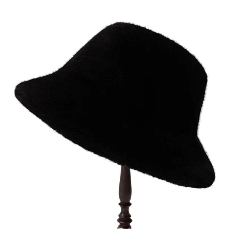 Fisherman Hat New Mink Fur Winter Warm Large Brim Bucket Hat Thickened Korean Style for Women Fashion Headwear